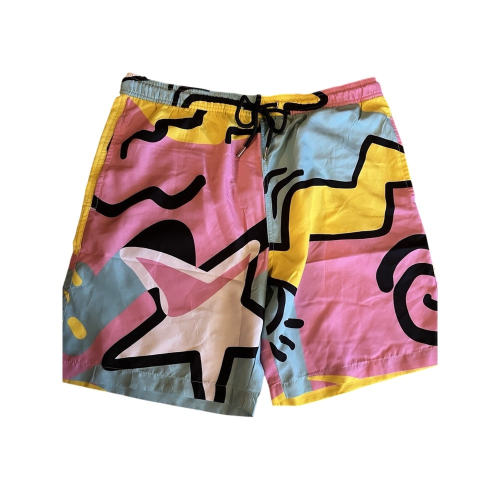 Reason Men's XL Multicolor Abstract Swim Shorts Drawstring Lined AZSW-030